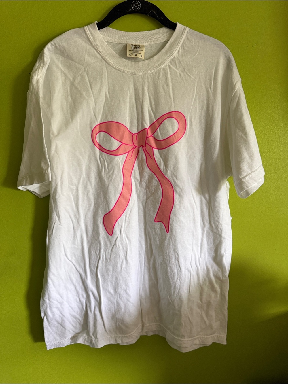 NWT Katydid White Tee Shirt With Pink Bow Size L